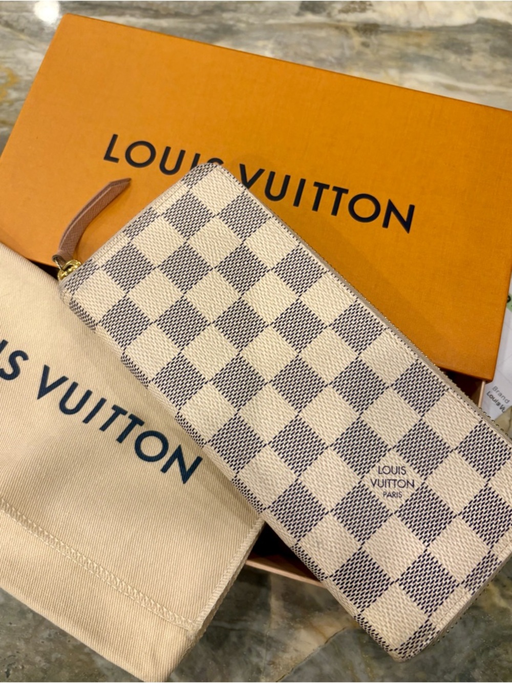 Louis Vuitton Clemence Damier Azur Zippy Wallet in Cream Check PINK Interior COA - Picture 15 of 16